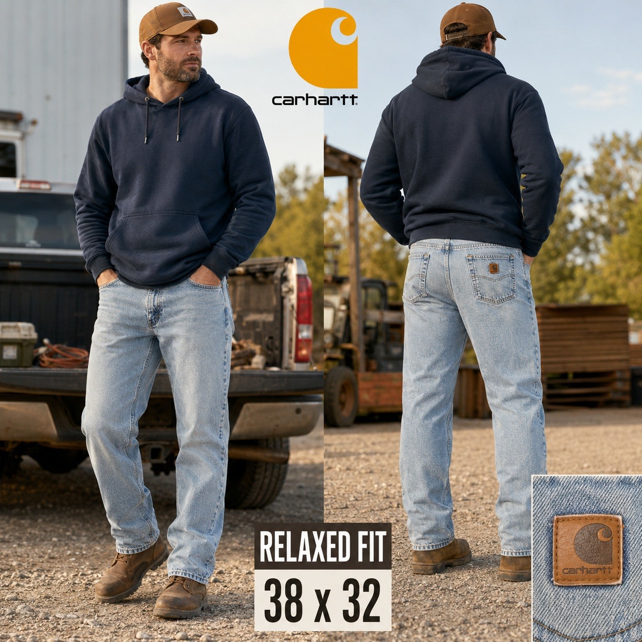 Carhartt B172 Dst Relaxed Fit Flannel Lined Jeans Mens 38x32 Light Wash Denim